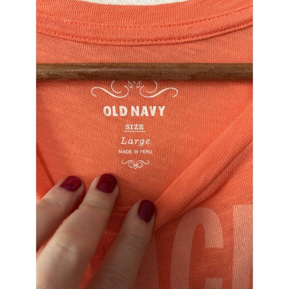 Old Navy Orange Peace Love Floral Lightweight Casual Short Sleeve Tee Large NWT - Picture 6 of 12